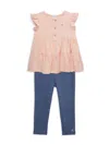 Calvin Klein Toddler And Little Girls 2-piece Crochet Trim Plisse Cotton Tunic Capri Jeggings Sets In Pink Multi