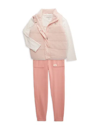 Calvin Klein Kids' Little Girl's 3-piece T-shirt, Vest & Joggers Set In Pink