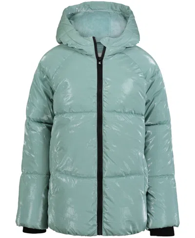 Calvin Klein Kids' Toddler Girls Liquid Shine Puffer Jacket In Aquifer