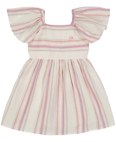 Calvin Klein Kids' Little Girls Lurex Stripe Fit-and-flare Dress In Multi