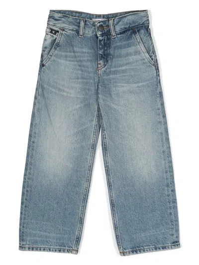 Calvin Klein Kids' Logo-appliqué Straight-leg Trousers In 蓝色