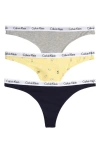 Calvin Klein Logo Assorted Thongs In Black/ Shoreline/ Grey