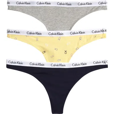 Calvin Klein Logo Assorted Thongs In Black/shoreline/grey