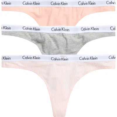 Calvin Klein Logo Assorted Thongs In Grey Heather Pink