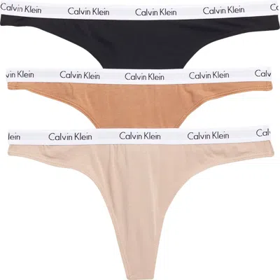 Calvin Klein Logo Assorted Thongs In Ru4 Black/sanda