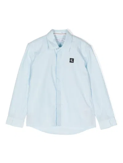 Calvin Klein Kids' Logo-badge Poplin Shirt In Blue