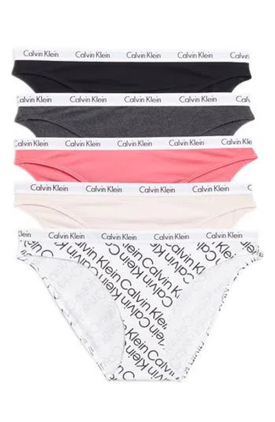 Calvin Klein Logo Bikini In Black/charcoal/pink