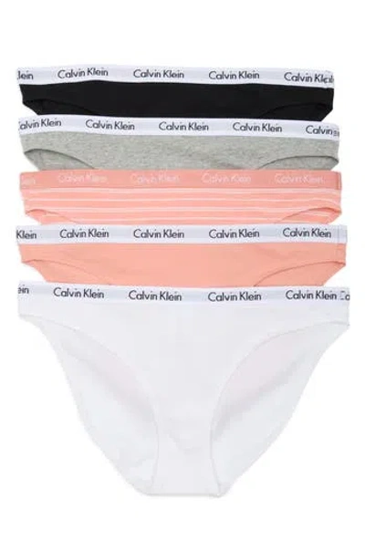 Calvin Klein Logo Bikini In Coral/black/grey