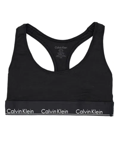 Calvin Klein Plus Modern Cotton Unlined Racerback Logo Tape Bralette In Black-gray