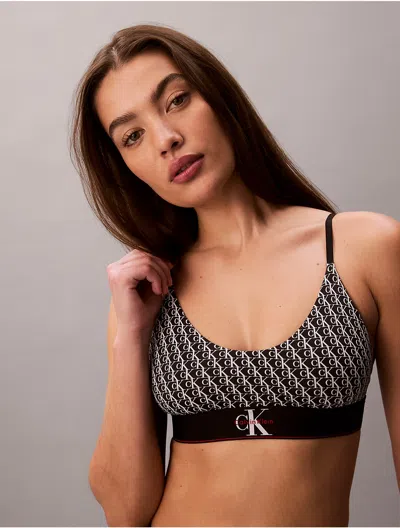 Calvin Klein Logo Calvin Klein Women's Graphic Monogram Microfiber Stretch Unlined Bralette In Black