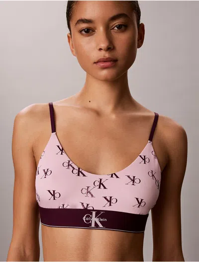Calvin Klein Logo Calvin Klein Women's Graphic Monogram Microfiber Stretch Unlined Bralette In Smudge Ck Small Hawaii Orchid