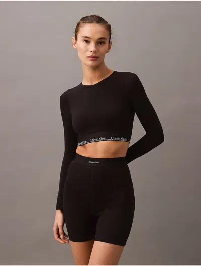 Calvin Klein Logo Calvin Klein Women's Icon Cotton Modal Lightly Lined Long Sleeve Bralette In Black