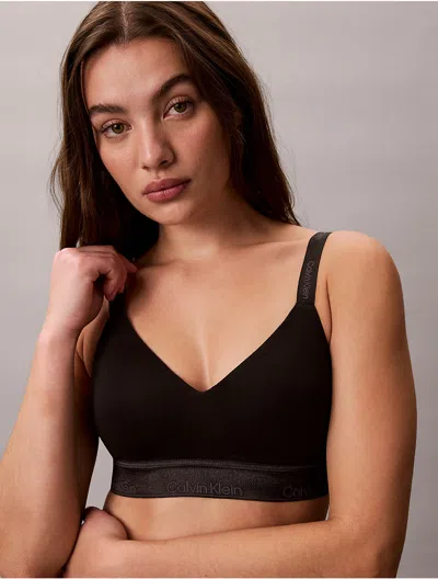 Calvin Klein Logo Calvin Klein Women's Icon Cotton Modal Metallic Lightly Lined Bralette In Black