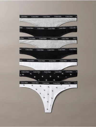 Calvin Klein Logo Calvin Klein Women's Icon Logo 7-pack Thong In Black/black/grey Heather/grey Heather/white/diamond Logo Black/diamond Logo White