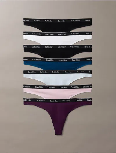 Calvin Klein Logo Calvin Klein Women's Icon Logo 7-pack Thong In Black/posiedon/black/classic White/plein Air/dark Purple/hawaii Orchid
