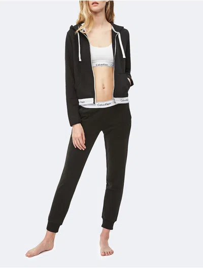 Calvin Klein Logo Calvin Klein Women's Modern Cotton Stretch Zip Sleep Hoodie In Black