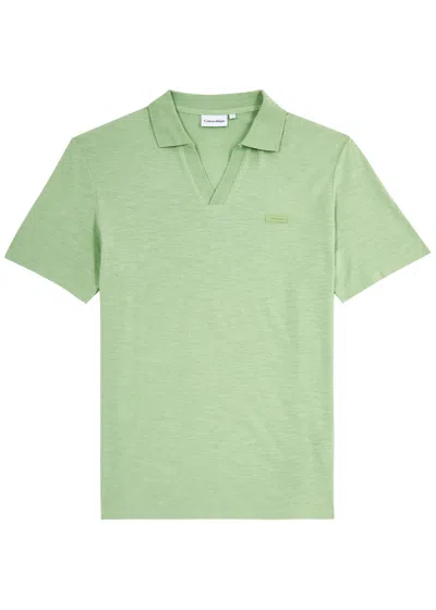 Calvin Klein Logo Cotton-blend Polo Shirt In Light Green