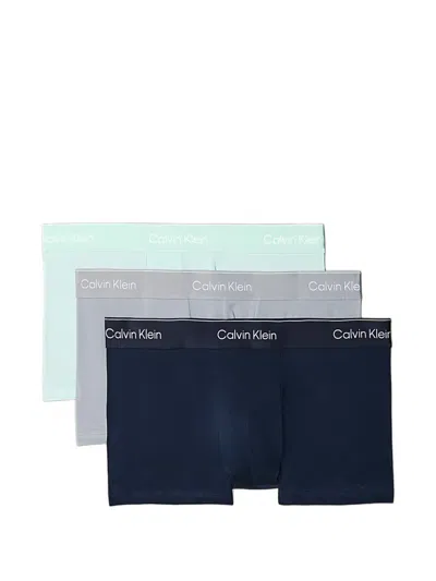 Calvin Klein Logo Cotton Boxer (set Of Three) In Blue