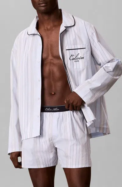 Calvin Klein Logo Cotton Poplin Boxers In White
