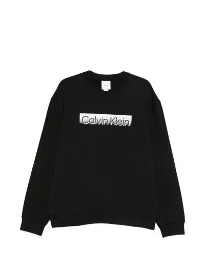 Calvin Klein Logo Crew Neck Sweater In Black