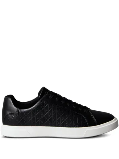 Calvin Klein Logo-debossed Leather Sneakers In Black