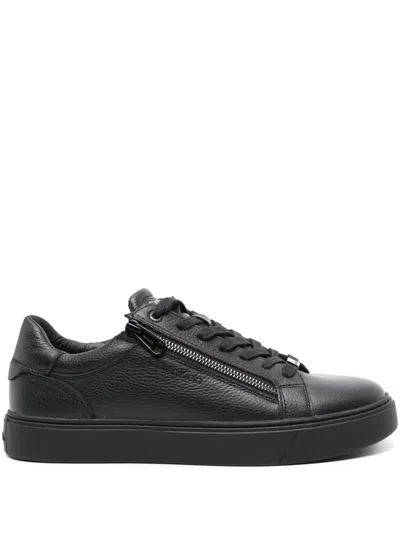 Calvin Klein Logo-debossed Leather Snekaers In Black