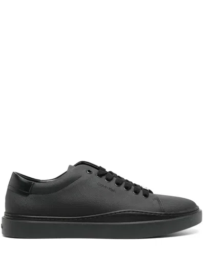 Calvin Klein Logo-debossed Textured Sneakers In 黑色