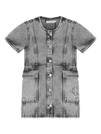 Calvin Klein Kids' Logo Denim Dress In Grey