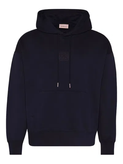 Calvin Klein Logo-detail Cotton Hoodie In Blue