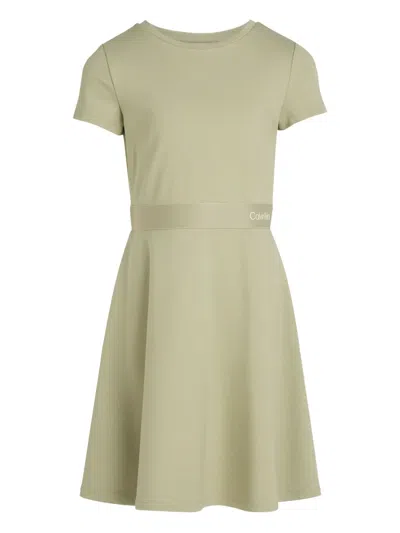 Calvin Klein Kids' Logo-detail Flared Dress In Green