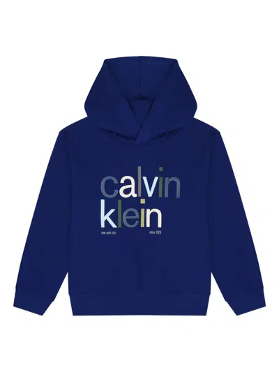 Calvin Klein Kids' Logo-detail Hoodie In Blue