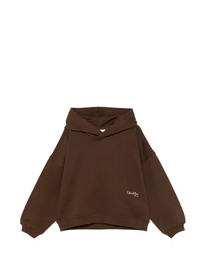 Calvin Klein Kids' Logo-detail Hoodie In Brown