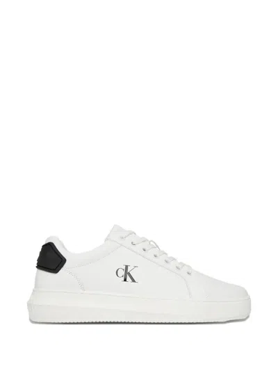 Calvin Klein Logo-detail Leather Sneakers In White
