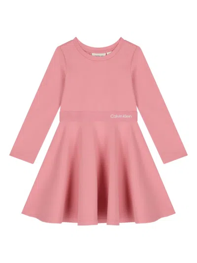 Calvin Klein Kids' Logo-detail Logn-sleeves Dress In Pink