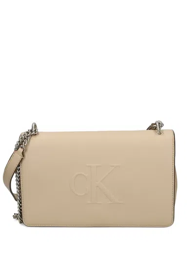 Calvin Klein Logo-embossed Crossbody Bag In Neutral