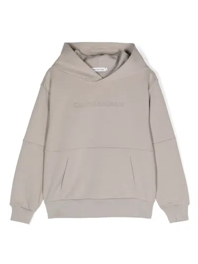 Calvin Klein Kids' Logo-embossed Drop-shoulder Hoodie In Grey