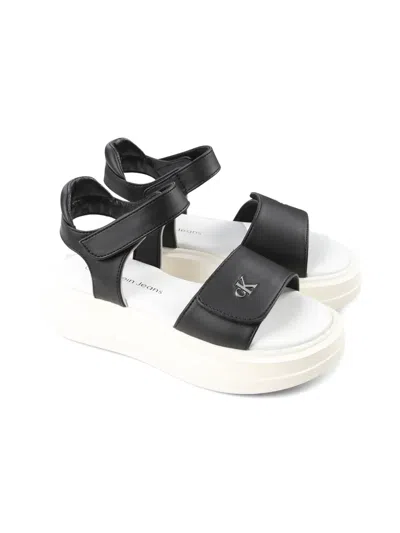 CALVIN KLEIN LOGO-EMBOSSED SANDALS