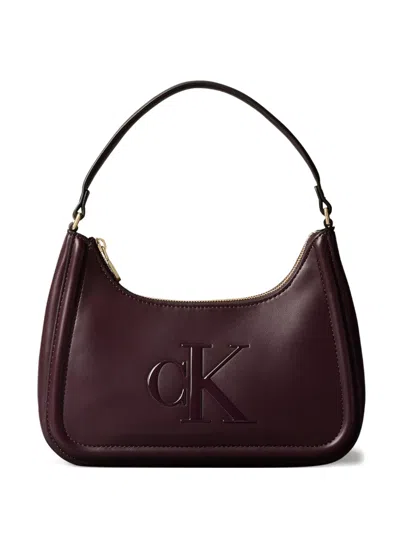 Calvin Klein Logo-embossed Satchel Bag In Burgundy