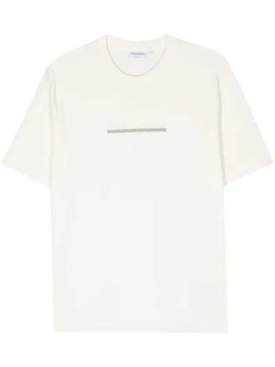 Calvin Klein Logo-embossed T-shirt In Neutrals