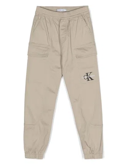 Calvin Klein Kids' Logo-embroidery Cargo Pants In Neutrals