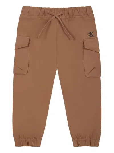 Calvin Klein Babies' Logo-embroidered Cargo Trousers In Brown