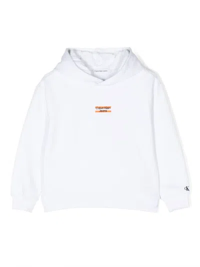 Calvin Klein Kids' Logo-embroidered Cotton Hoodie In White