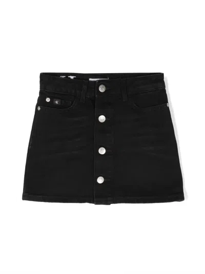 Calvin Klein Kids' Logo-embroidered Cotton Miniskirt In Black