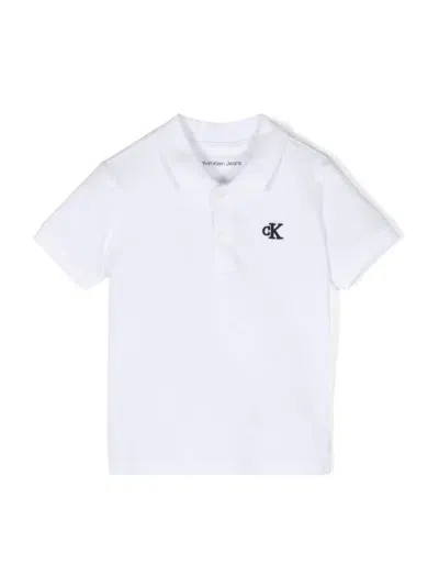 Calvin Klein Babies' Logo-embroidered Cotton Polo Shirt In 白色