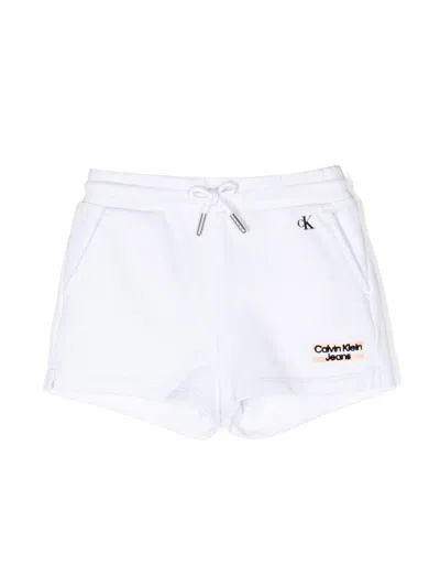 Calvin Klein Kids' Logo-embroidered Cotton Shorts In White