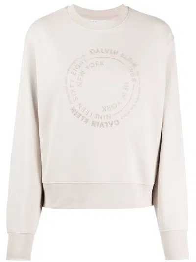 Calvin Klein Logo-embroidered Cotton Sweatshirt In 褐色