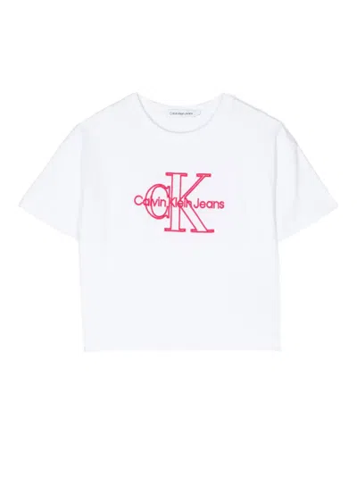 Calvin Klein Kids' Logo-embroidered Cotton T-shirt In White
