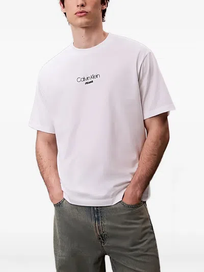 Calvin Klein Logo-embroidered Cottont-shirt In White