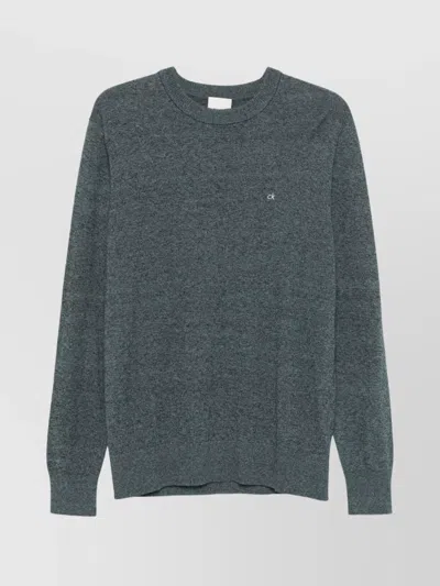 Calvin Klein Logo Embroidered Crew Neck Sweater In Grey
