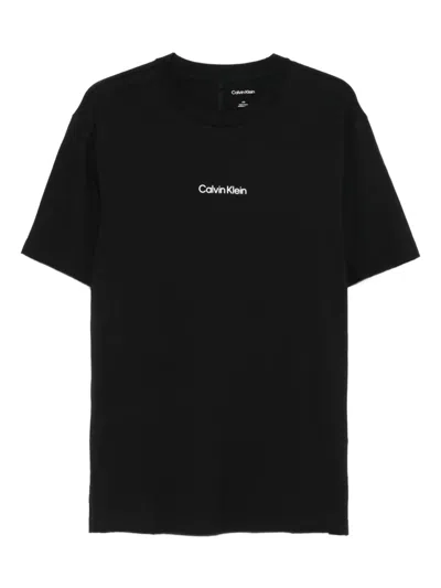 Calvin Klein Logo-embroidered Crew-neck T-shirt In Black